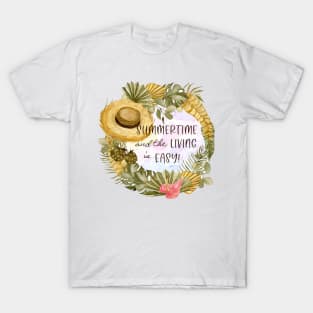 Summertime Living is Easy Tropical Boho Floral Wreath T-Shirt